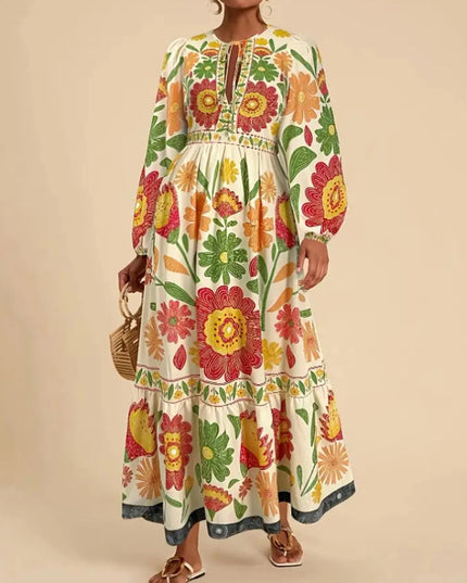 Floral Tie Waist Long Sleeve Dress