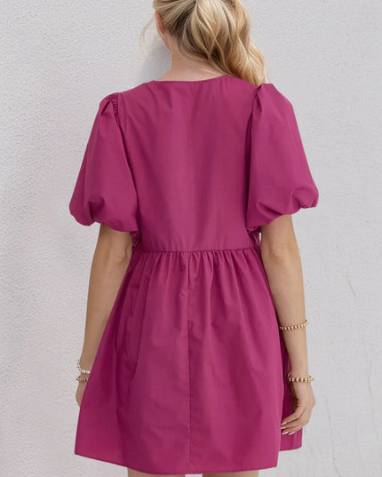 Oh Bow Ruched Puff Sleeve Mini Dress