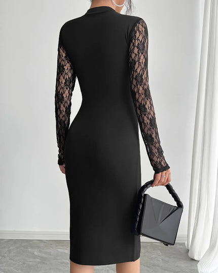 Lace Mock Neck Slit Dress