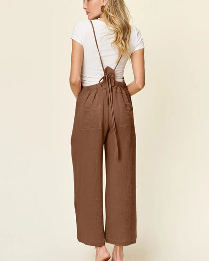 Double Take Full Size Texture Sleeveless Wide Leg Overall