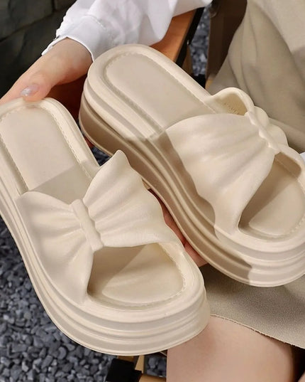 Open Toe Platform Slippers Khaki