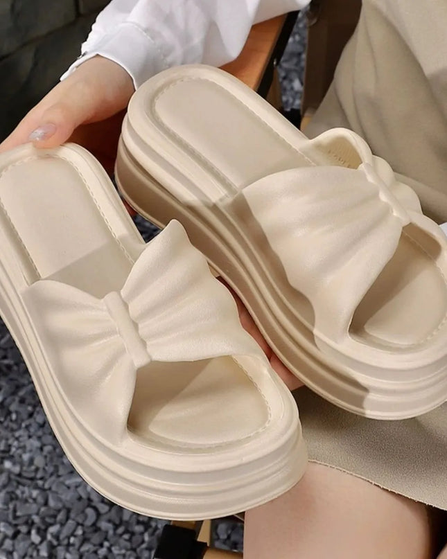 Open Toe Platform Slippers Khaki