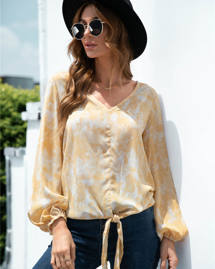 Tie-Dye Tied Balloon Sleeve Blouse