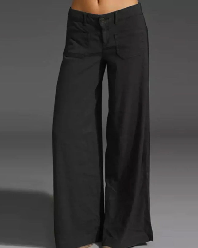 Full Size Wide Leg Pants with Pockets Plus Size Black