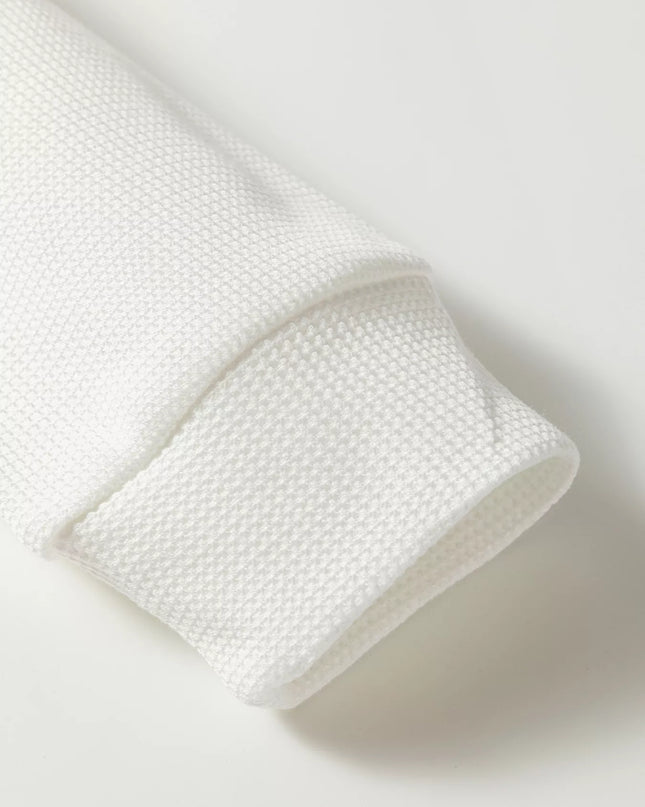 Rounded Neck Waffle Long Sleeve Top