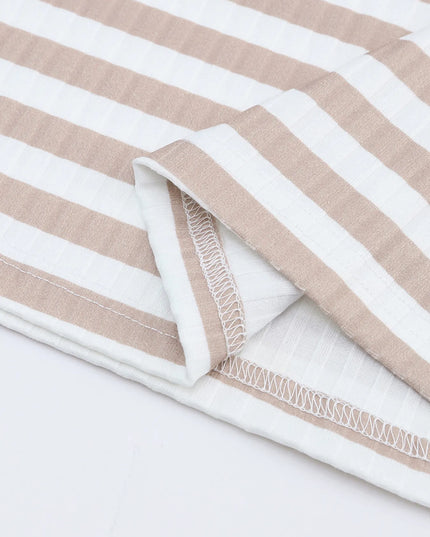 Striped Textured Knit Long Sleeve Tee