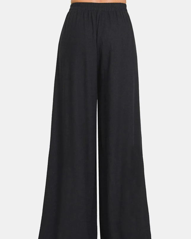 Zenana Pleated Linen Blend Wide Leg Pants