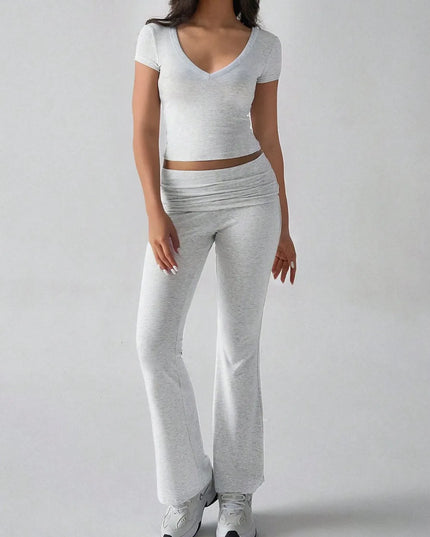 Devine V-Neck Top and Bootcut Leggings Set 