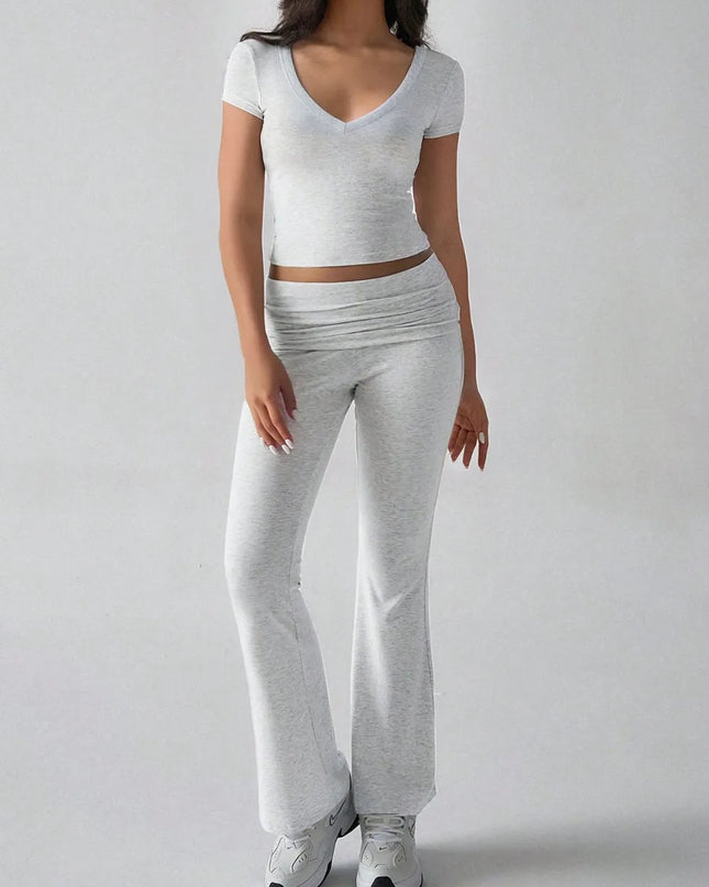 Devine V-Neck Top and Bootcut Leggings Set 
