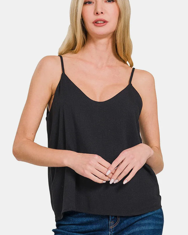 Zenana Two Layered Spaghetti Strap Cami Black