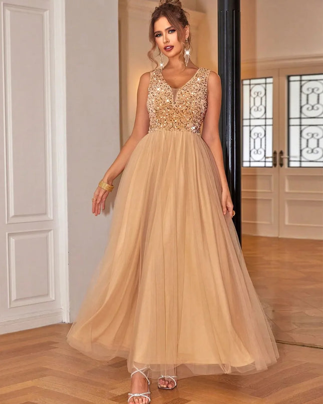 Sequin V-Neck Sleeveless Dress 