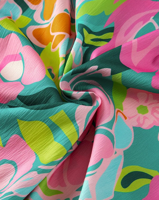 Printed Collared Neck Puff Sleeve Mini Dress