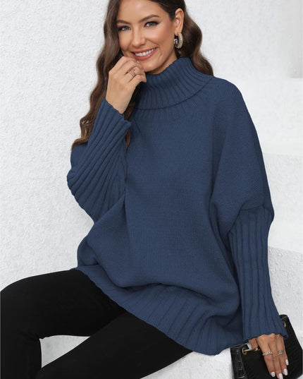 Turtle Neck Long Sleeve Ribbed Sweater