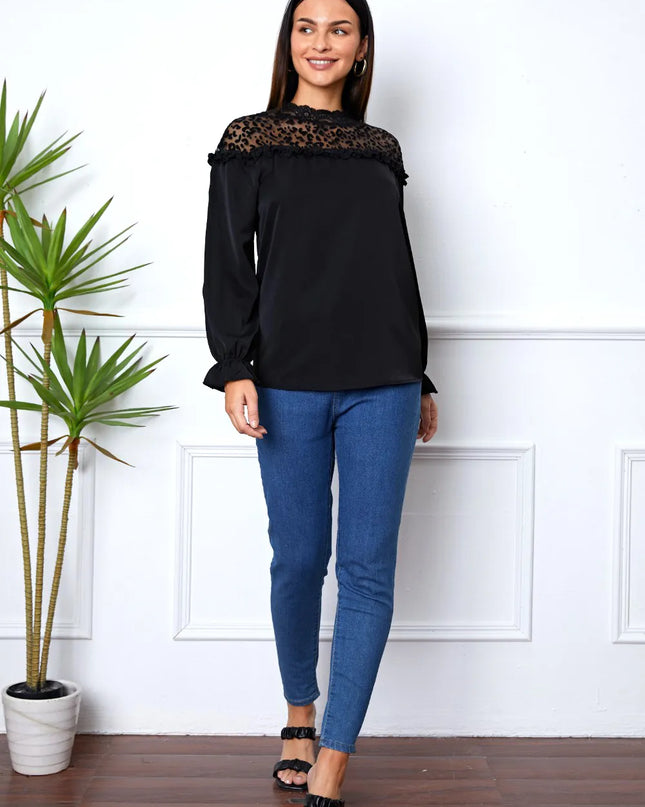 Leopard Frill Flounce Sleeve Blouse