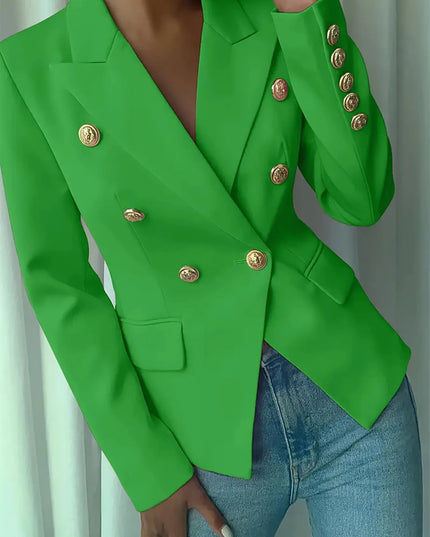 Decor Button Lapel Collar Blazer Green