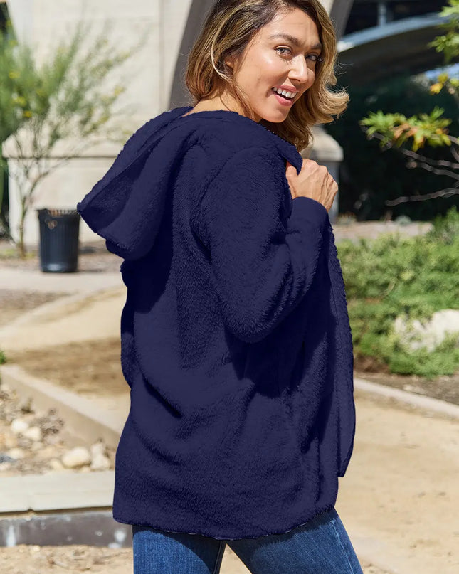 Full Size Teddy Hooded Jacket with Pockets