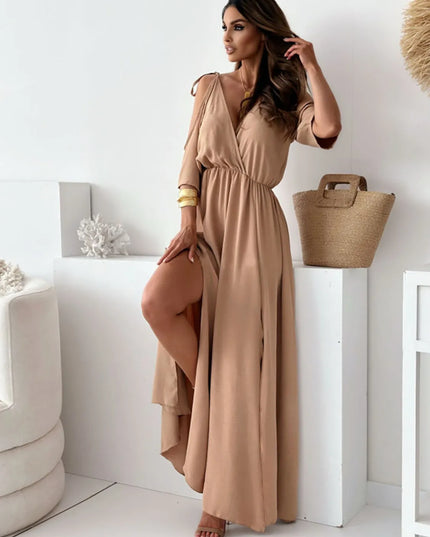Tied Shoulder Slit Maxi Dress