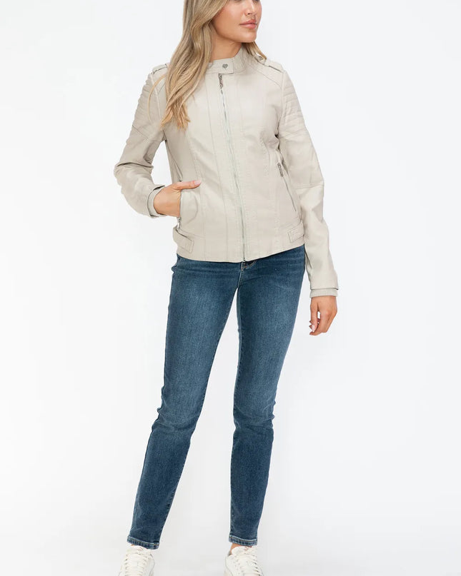 Snobbish PU Leather Biker Jacket with Side Zip Pockets