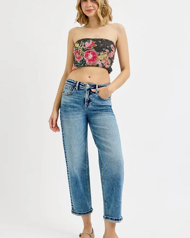 RISEN Full Size High Rise Crop Boyfriend Jeans Plus Size