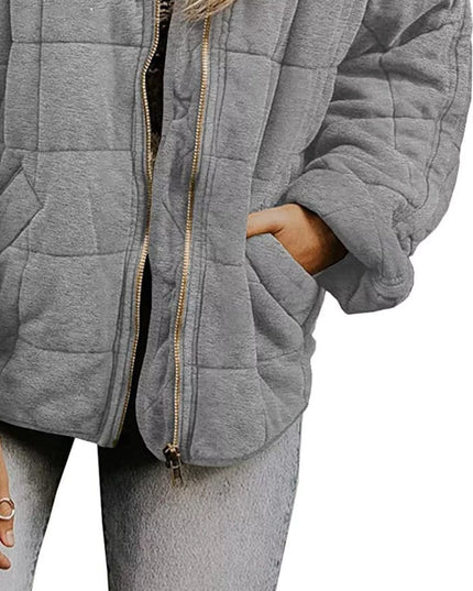 Full Size Zip Up Quilted Bomber Jacket Plus Size