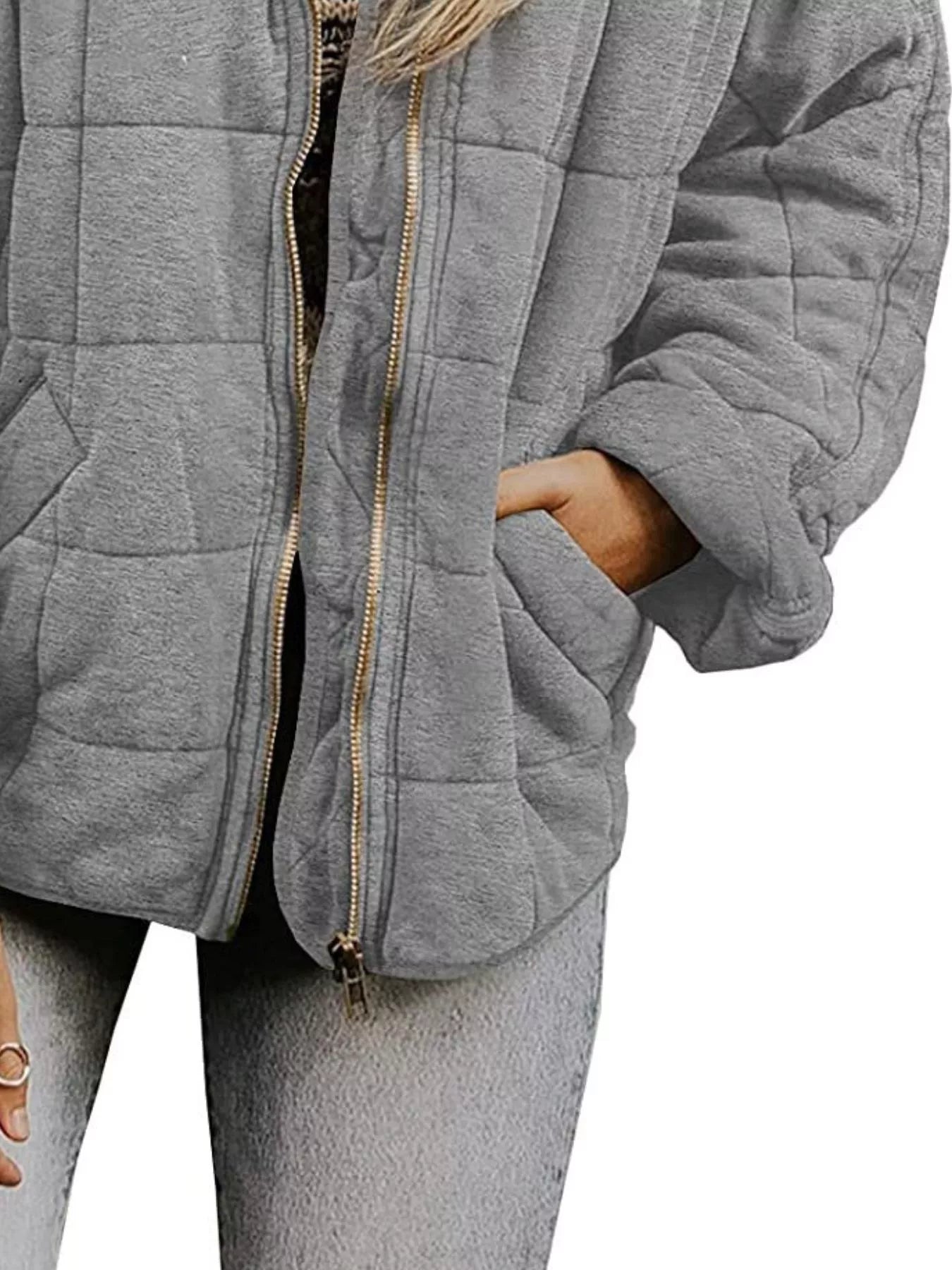 Full Size Zip Up Quilted Bomber Jacket Plus Size