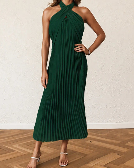 Pleated Halter Neck Midi Dress