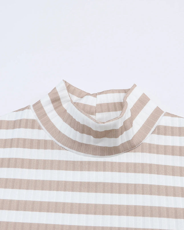 Striped Textured Knit Long Sleeve Tee