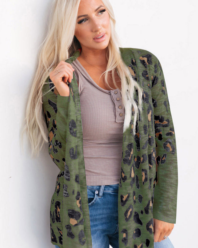 Printed Long Sleeve Cardigan Army Green