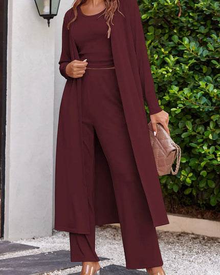 Drawstring Tank, Long Sleeve Cover Up and Pants Set