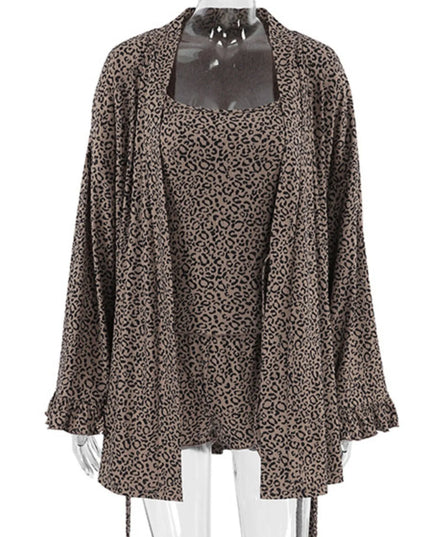 Leopard Cami Cardigan and Shorts 3-Piece Set