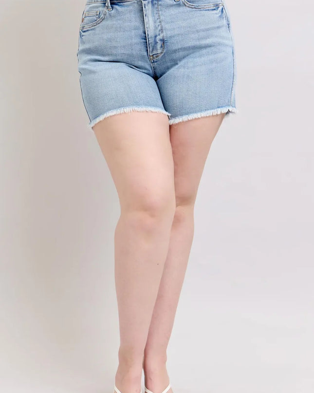 Judy Blue Full Size Tummy Control Raw Hem Denim Shorts Plus Size