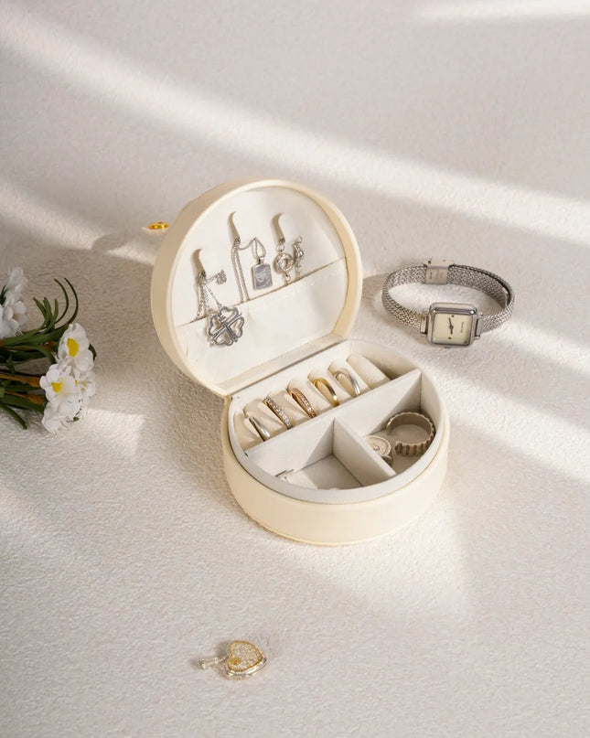 PU Leather Travel Jewelry Box Cream One Size