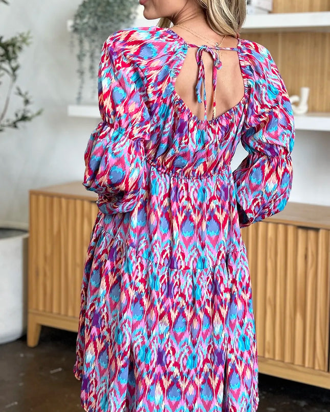 Double Take Full Size Printed Long Sleeve Dress