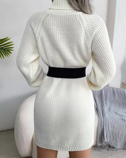 Decorative Button Turtleneck Sweater Dress