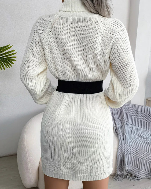 Decorative Button Turtleneck Sweater Dress