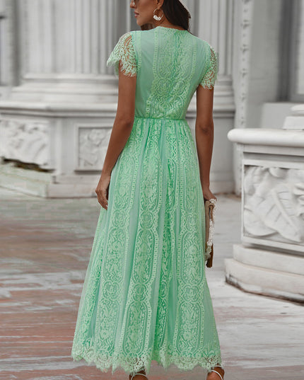 Scalloped Trim Lace Plunge Dress