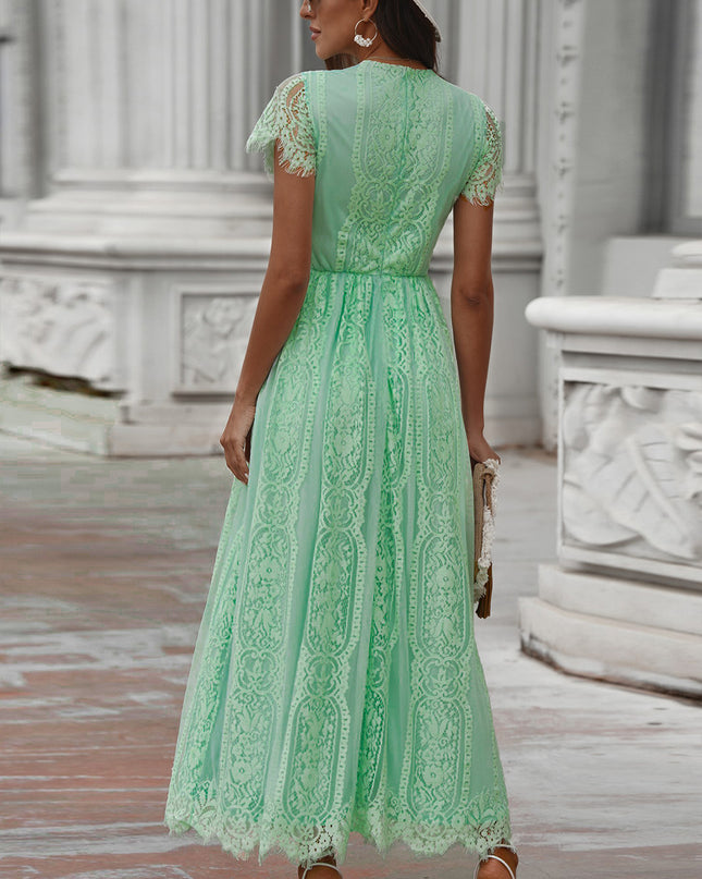 Scalloped Trim Lace Plunge Dress