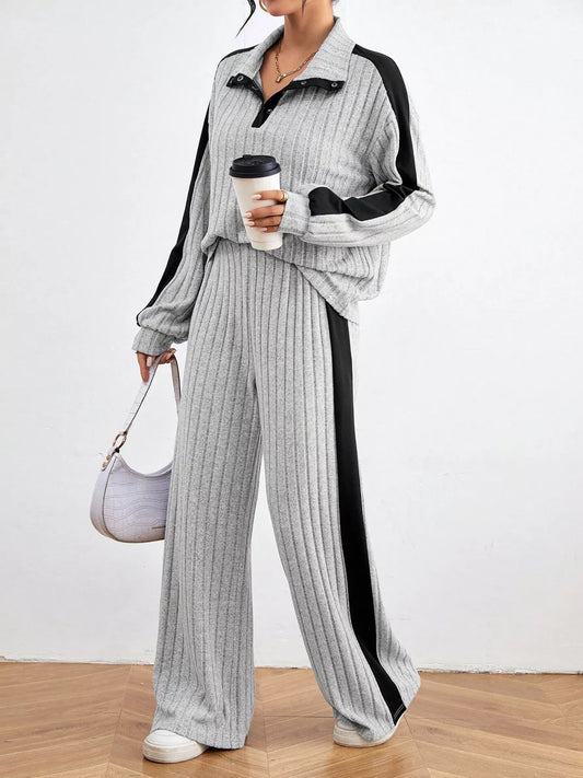 Ribbed Long Sleeve Top and Pants Set
