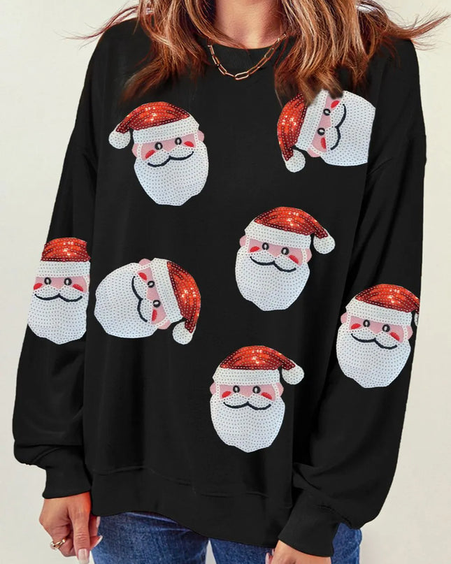 Sequin Santa Patch Round Neck Sweatshirt