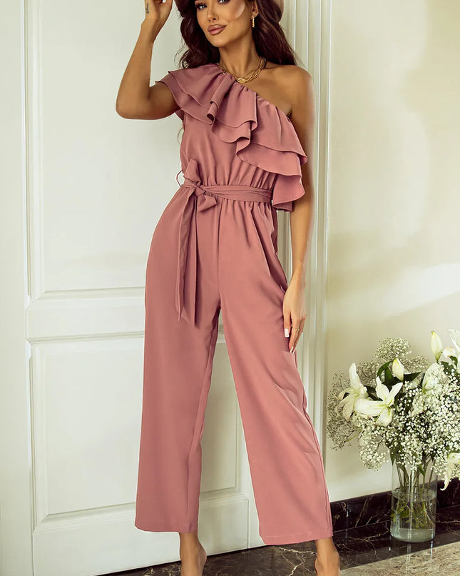 Ruffled Tied One-Shoulder Jumpsuit