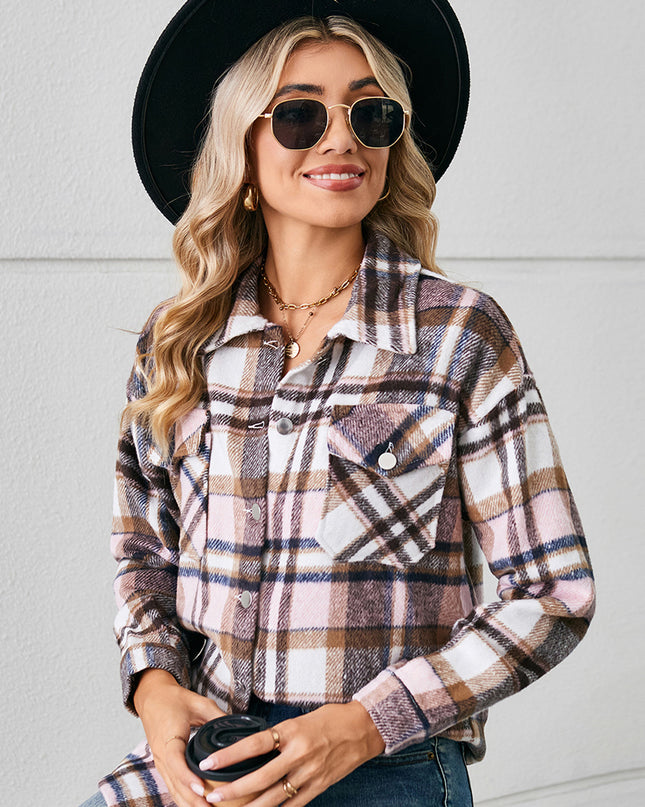 Button Down Collared Plaid Shacket