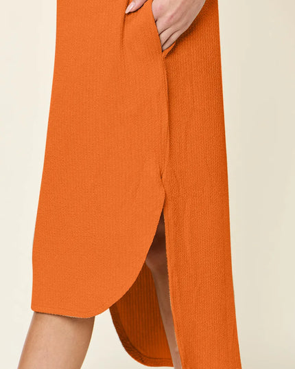 Double Take Full Size Round Neck Short Sleeve Slit Dress