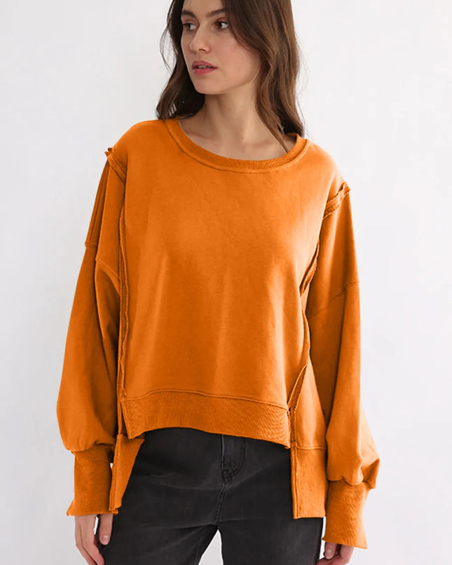 Exposed Seam High-Low Long Sleeve Sweatshirt