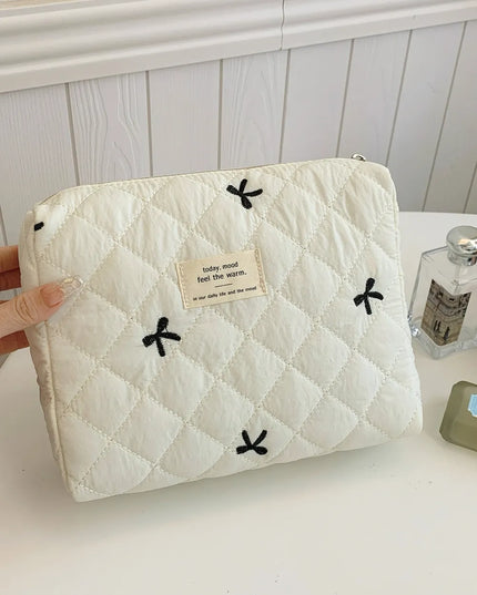 Bow Embroidered Quilted Storage Bag