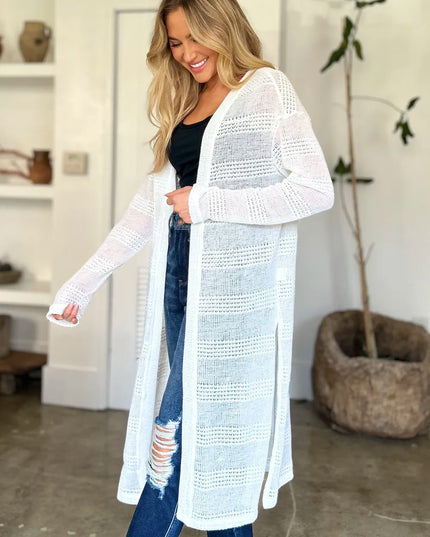 Double Take Full Size Open Front Longline Cardigan 