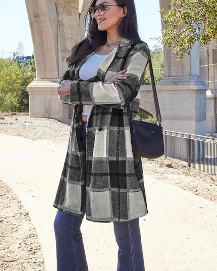 Double Take Full Size Plaid Button Up Lapel Collar Coat