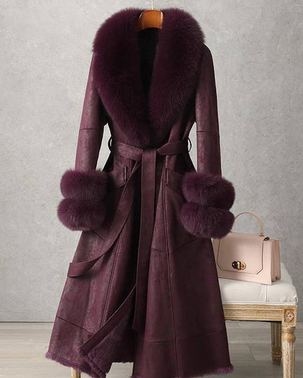 CT074Y Elegant Mid-Length Faux Fur Coat with Fox Fur Collar Colour as picture