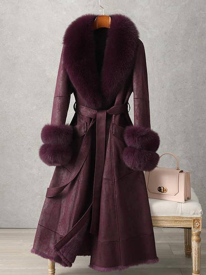 CT074Y Elegant Mid-Length Faux Fur Coat with Fox Fur Collar Colour as picture