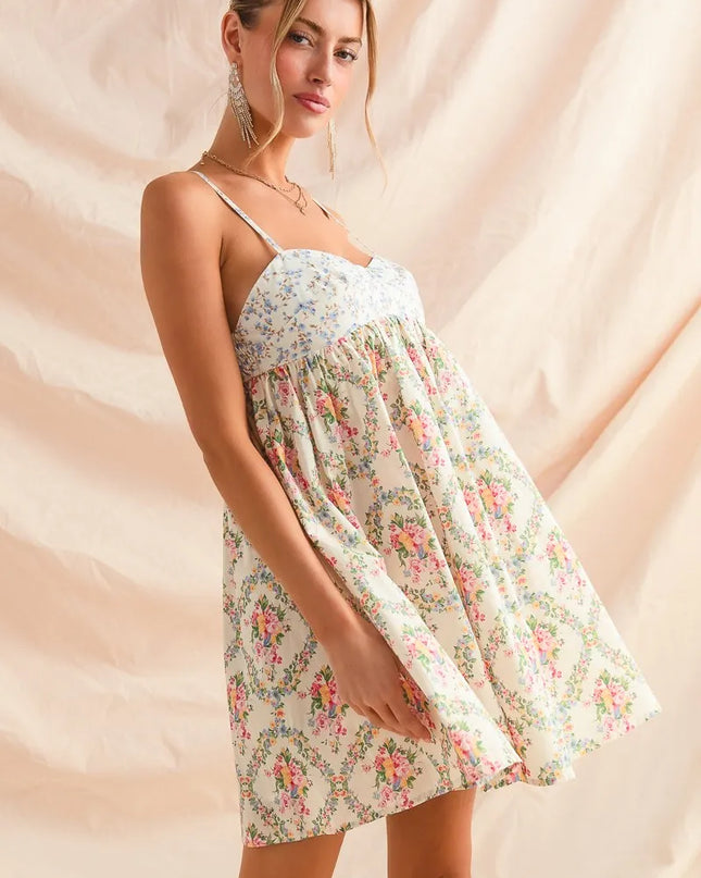 SO ME Mixed Floral Print Sleeveless Mini Dress