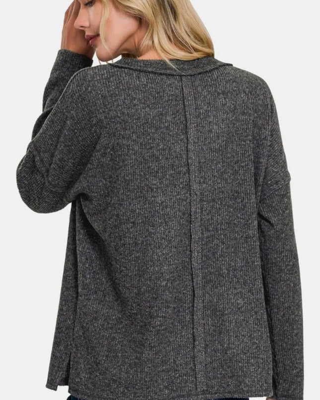 Zenana Full Size Ribbed V-Neck Drop Shoulder Top